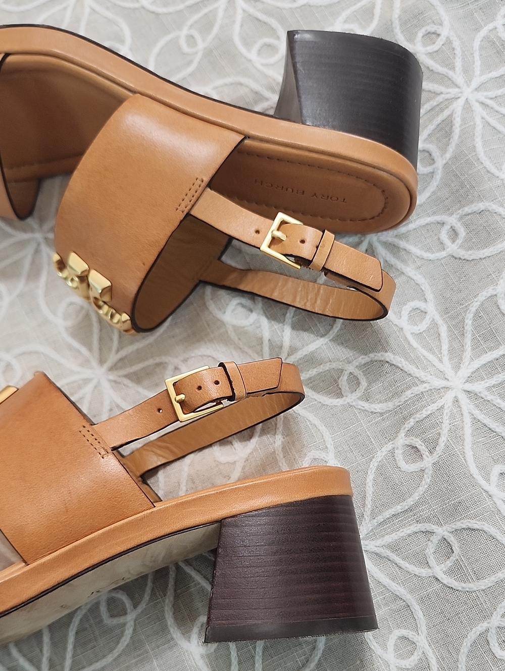Tory Burch Eleanor Heel Leather Sandals Size 8 - Picture 10 of 14